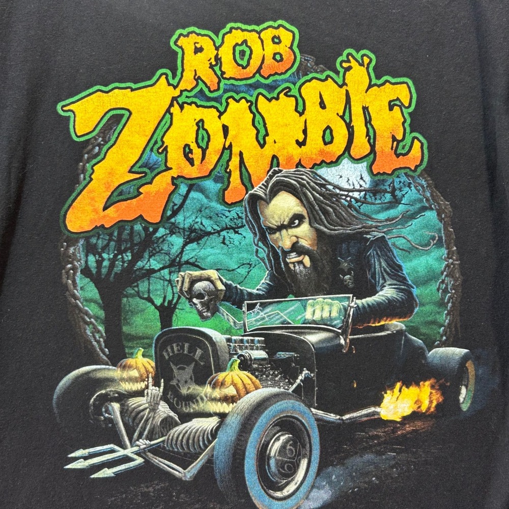 Rob Zombie T-Shirt L Black Hell Bound Hot Rod‎ Graphic Tultex Cotton Metal Tee